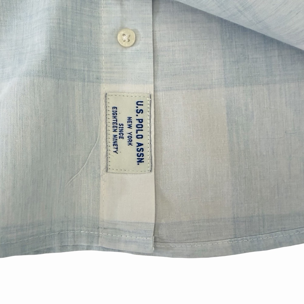 U.S. Polo Assn. XXL Blue/White Checkered Short Sleeve Button Front Oxford Shirt - Picture 3 of 9